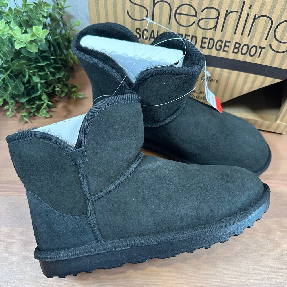 Kirkland Signature Women's Black Shearling Scalloped Edge Boots Size 8